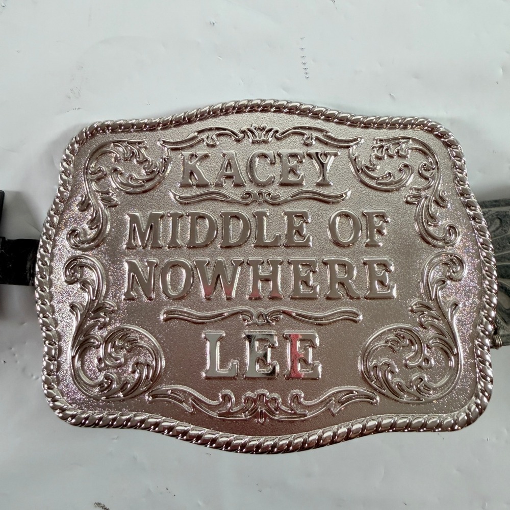 Kacey Musgrave Lee Floral Western Leather Belt Silver Custom Buckle Blue 2XL 2X - Picture 6 of 9